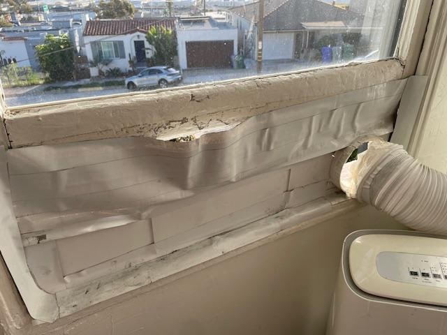 Window unit has seen better days, manager did send us heavy duty tape to seal this up. Could not keep up even in Winter month