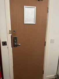 Door looked like it had been kicked in at some point.