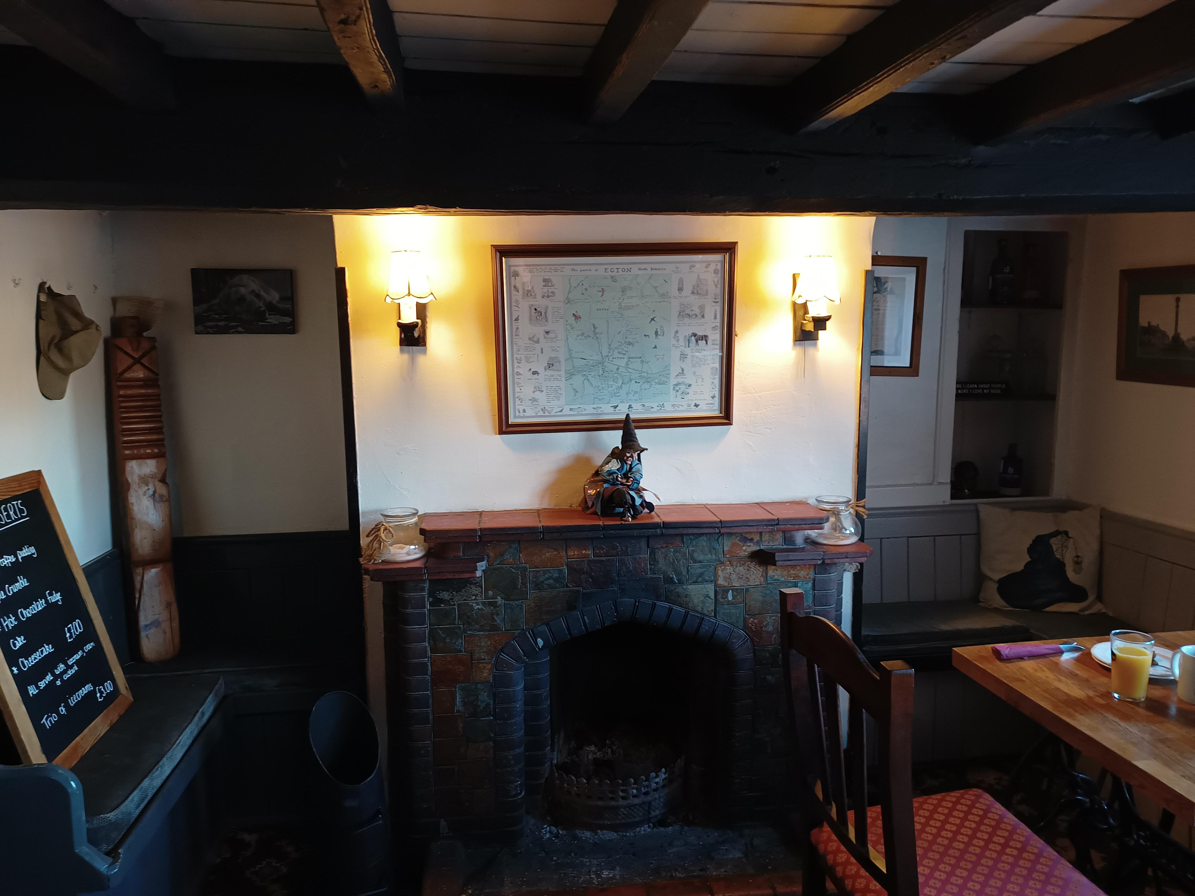 fireplace in bar