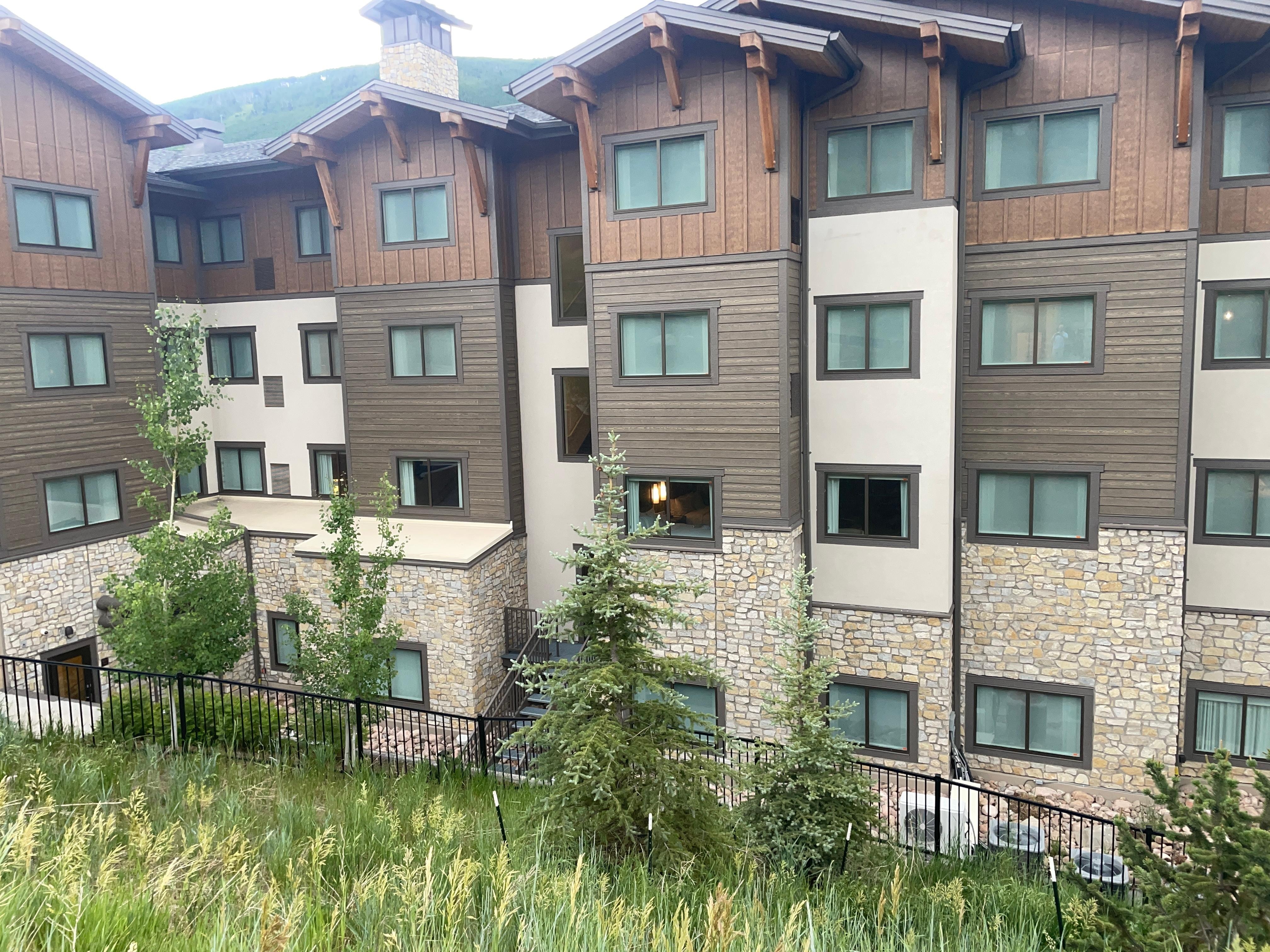 The rear of the hotel