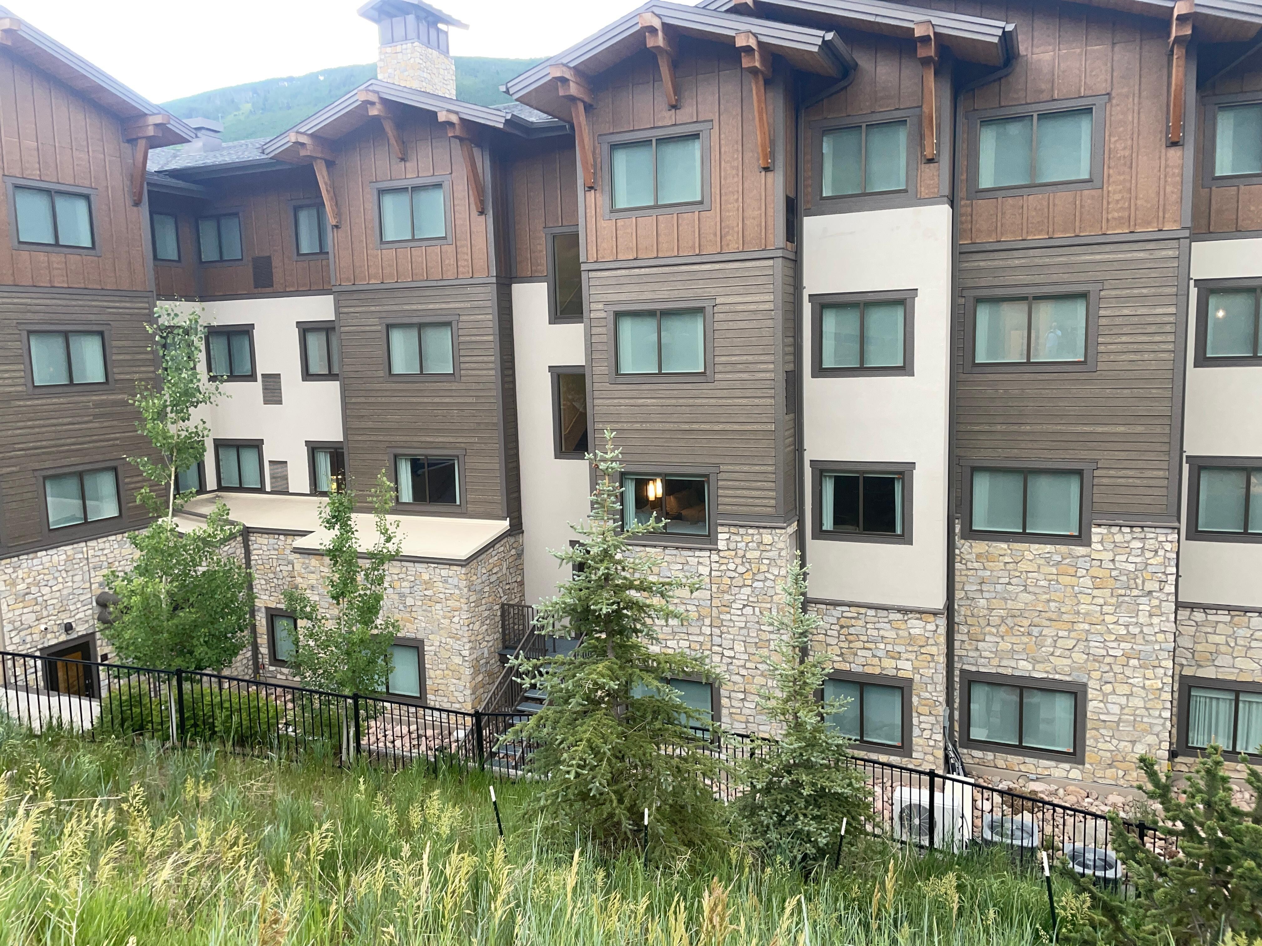 The rear of the hotel