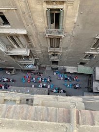 View of cafe seating from balcony
