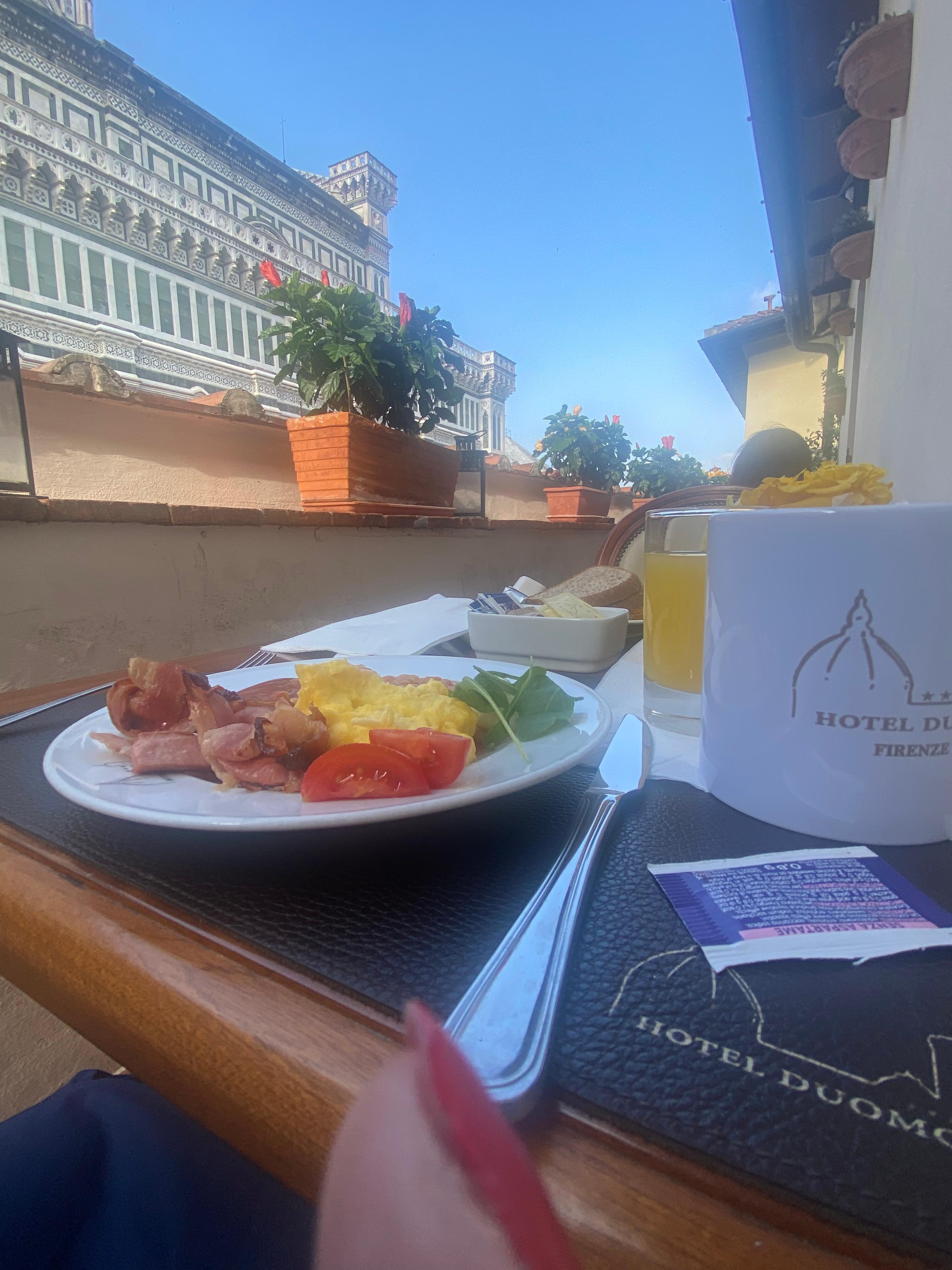 Balcony in small restaurant for breakfast 