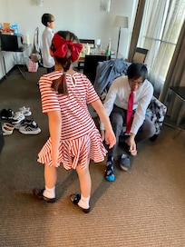 Getting ready for the big party (their great grand aunt’s 100th)
