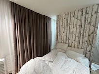 Curtains can’t even be opened, they’re all sewn together because the small window is on the right by the toilet