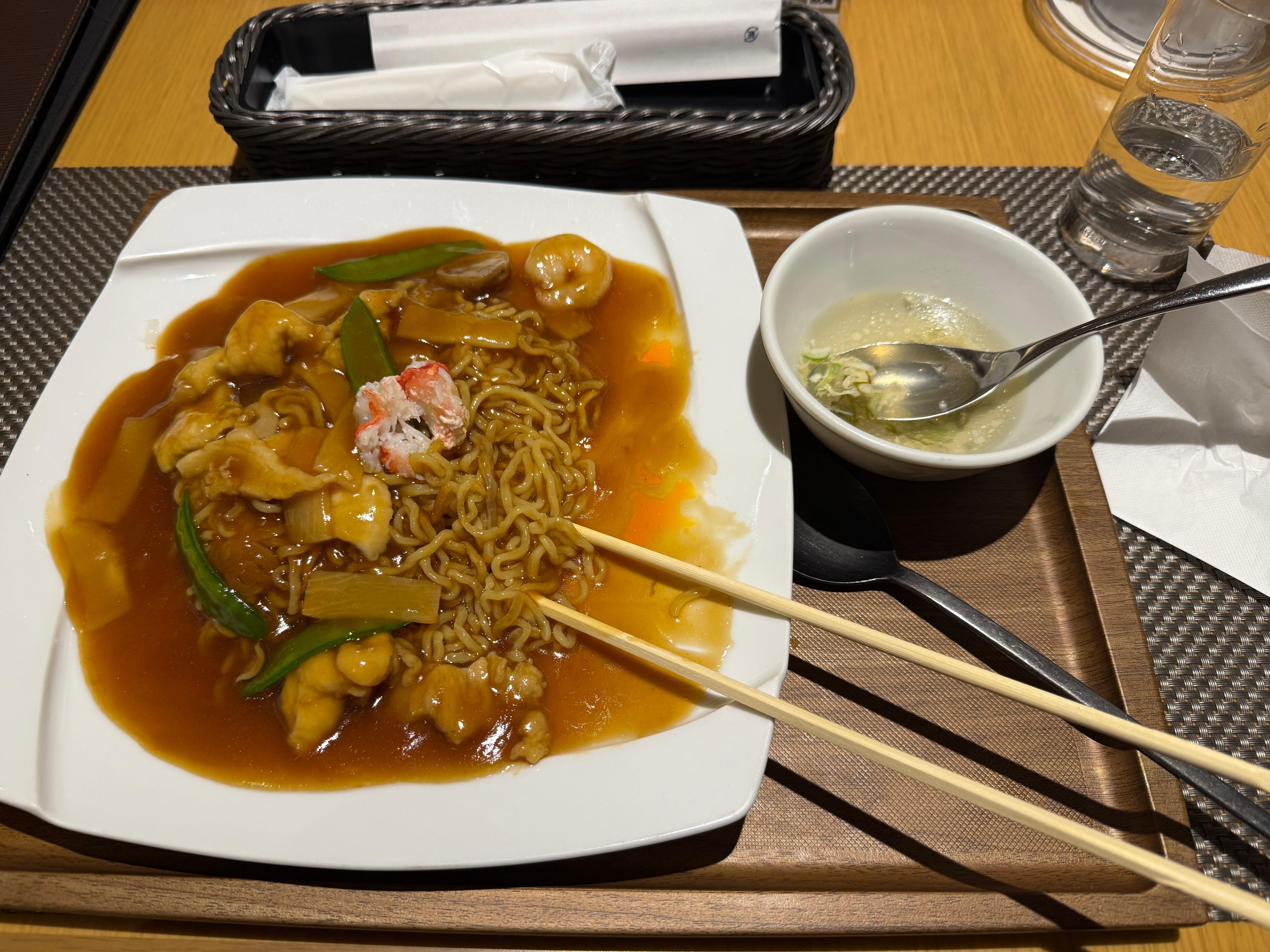 Dinner from the foreign cuisine restaurant in the hotel