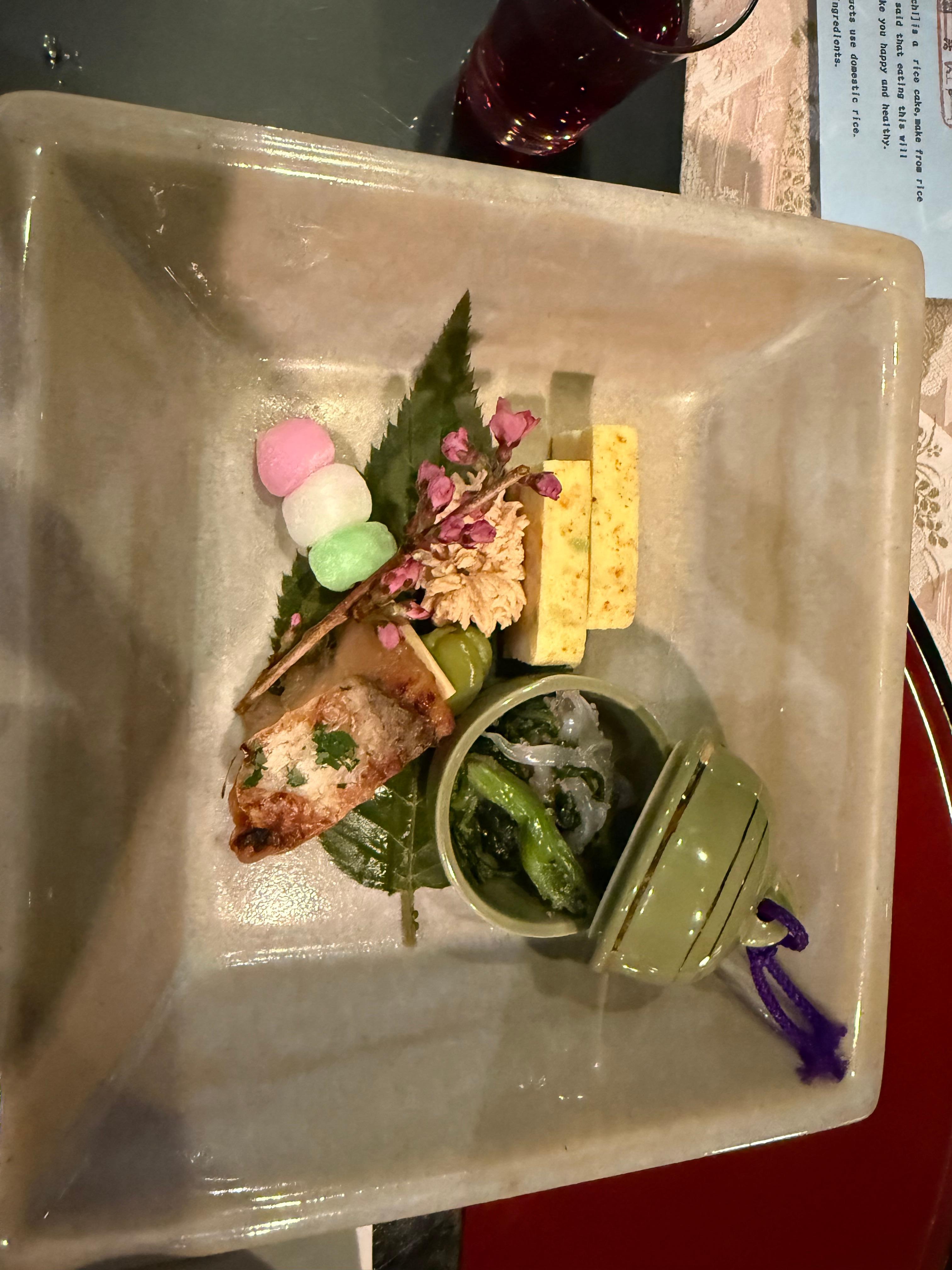 One of the many dinner plates in the eight course meal 