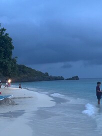 View of the beach at dusk