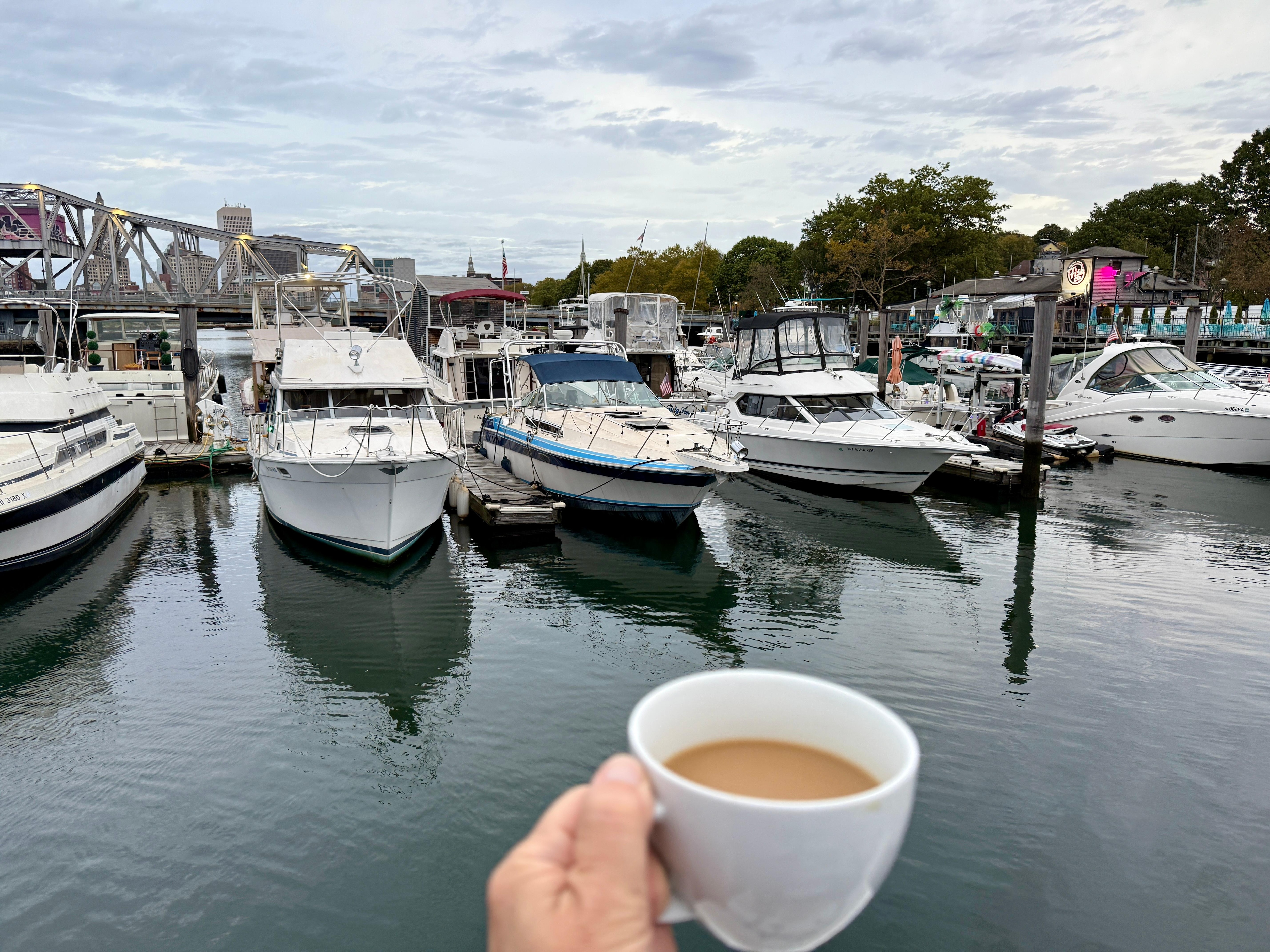 First morning coffee on the aft deck before the rain 