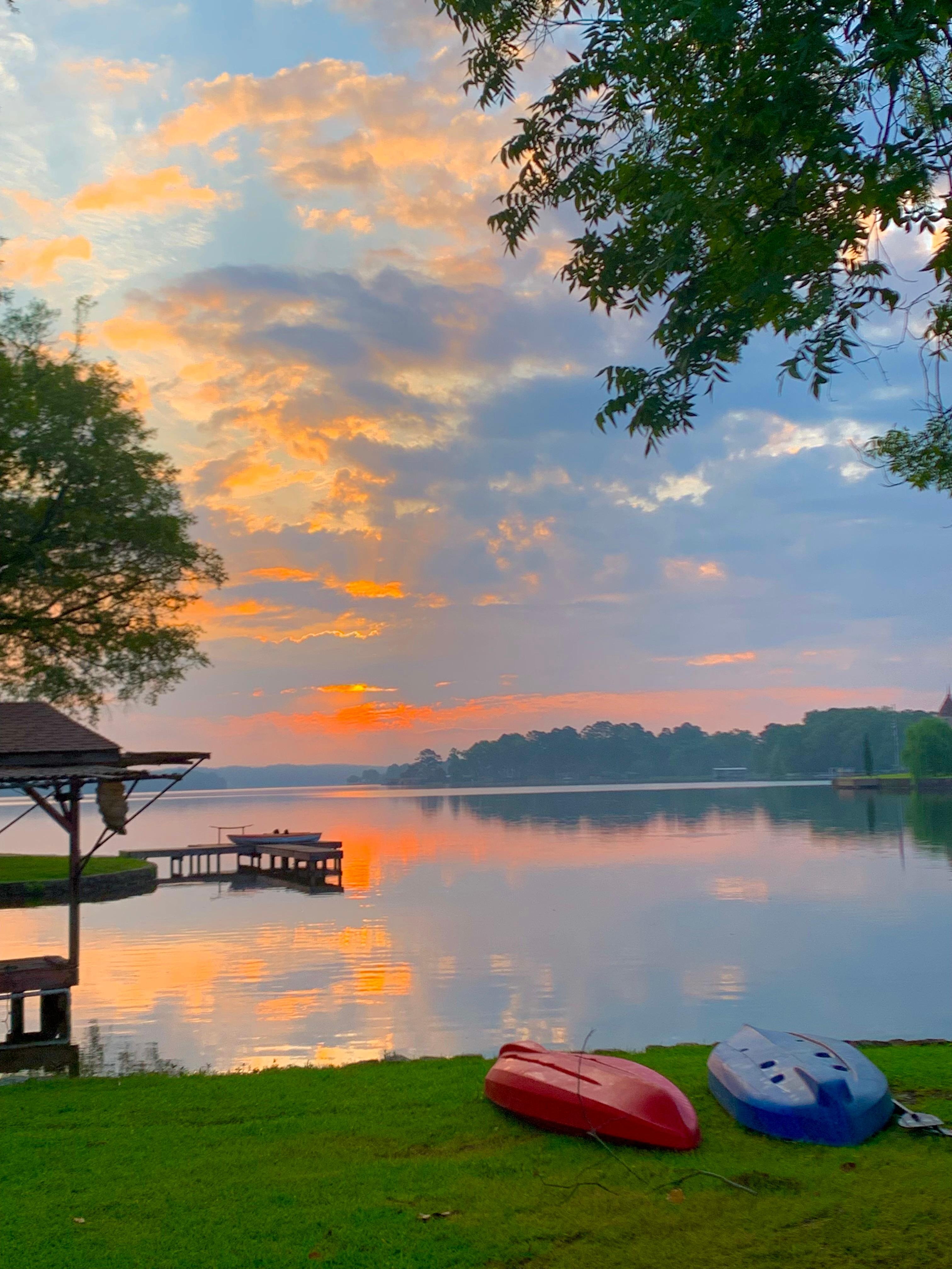 Lake front view at sunrise.