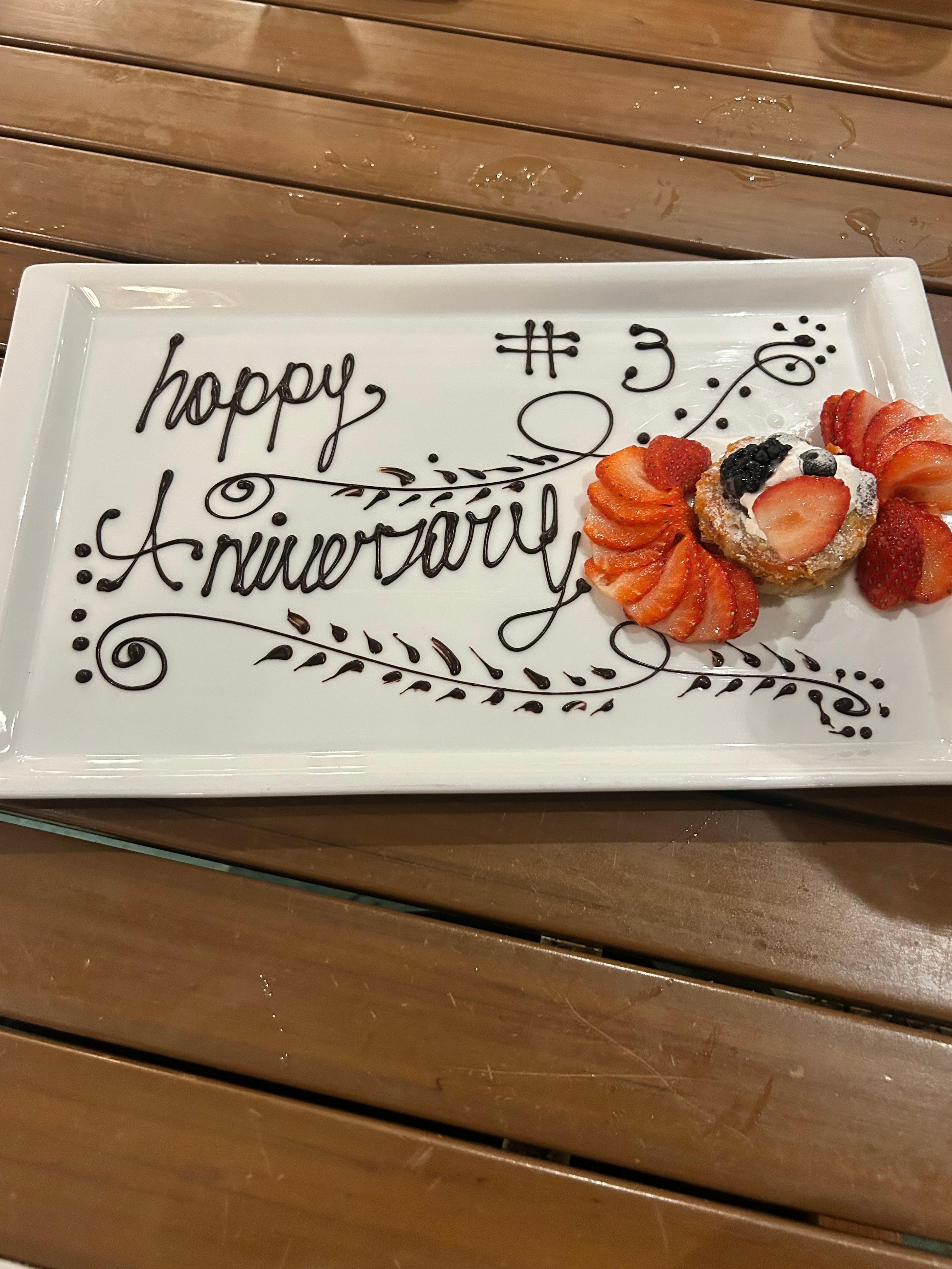 Surprise dessert at dinner from the staff 