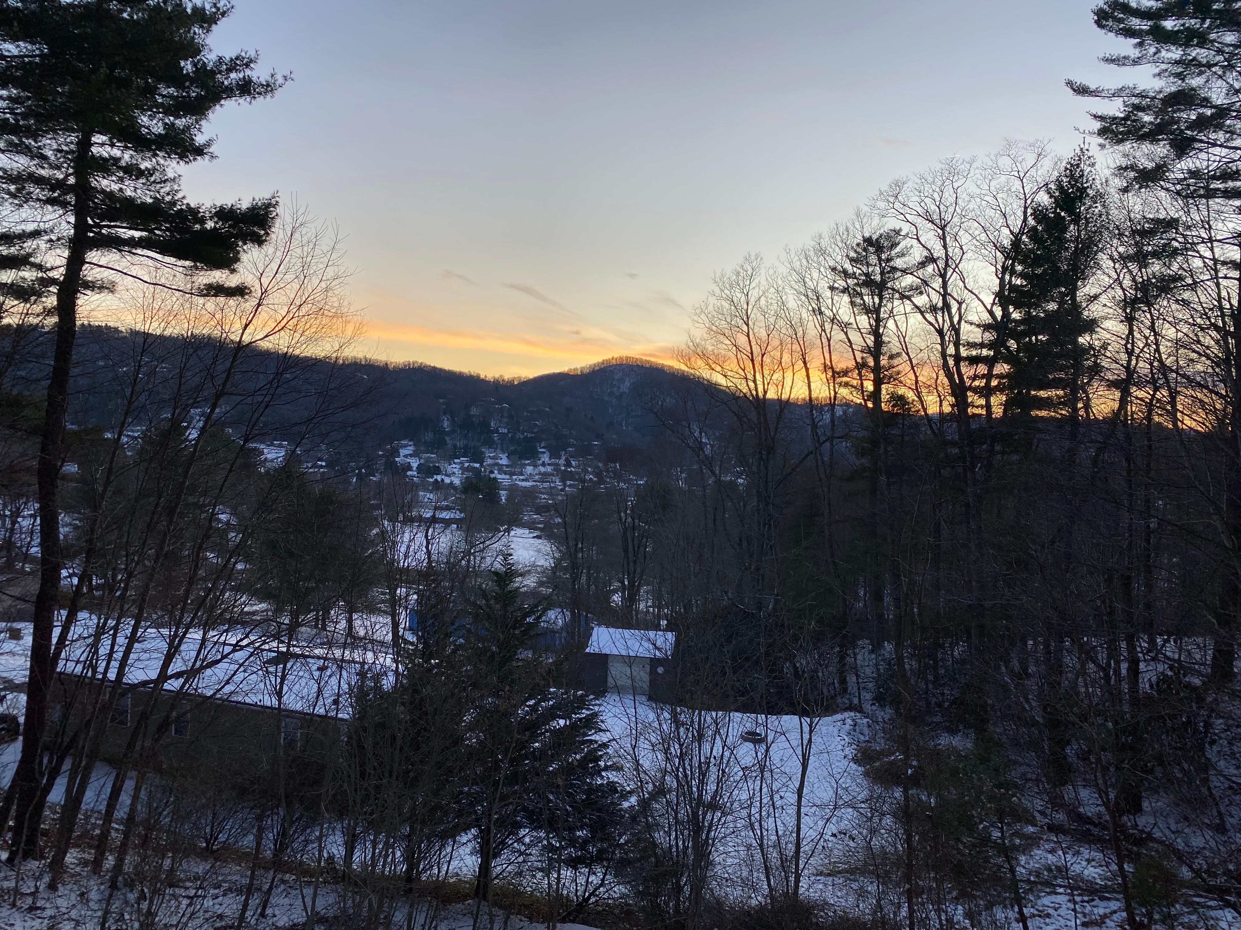 Snowy view and mountains from the living room