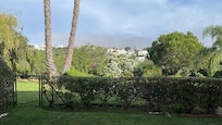 Der Blick von der Terrasse in den Garten