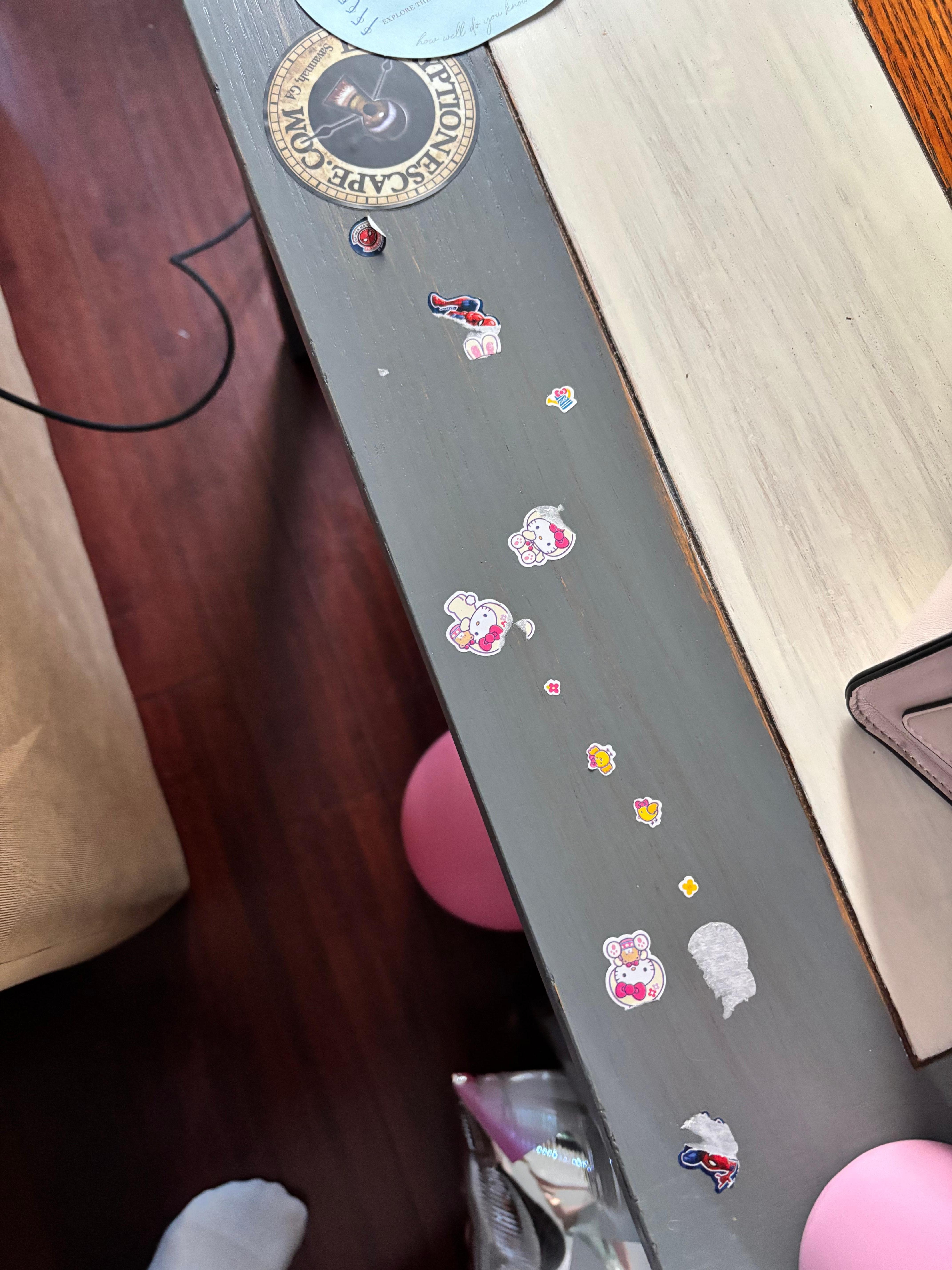 Children stickers on the side table in the living room