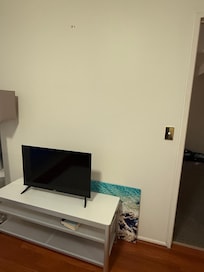 Painting off the wall and small TV