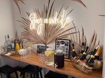 Adorable bar area to set up and entertain. Has four stools as well that can be used as a great breakfast nook.