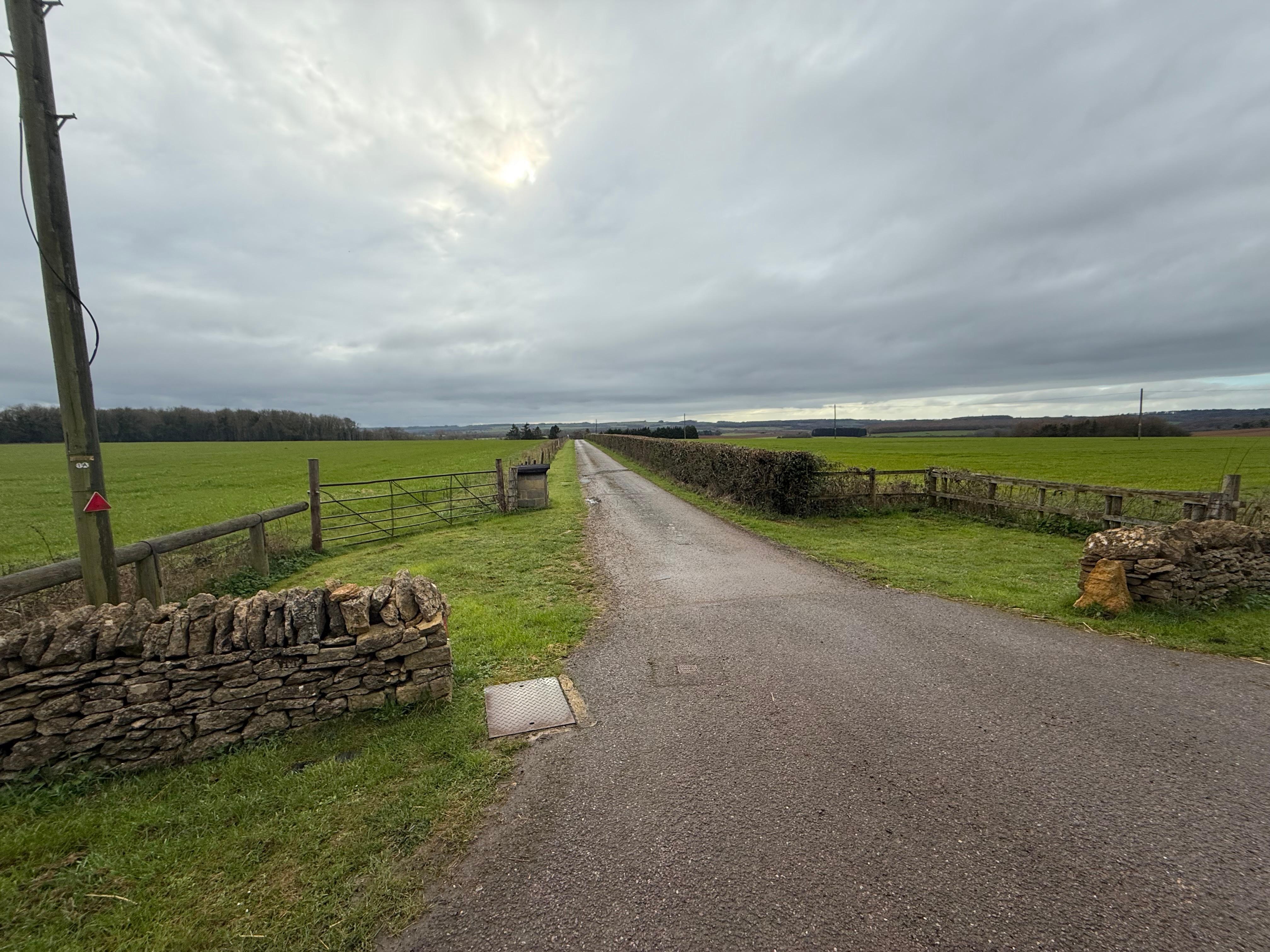 Driveway leading to the farm from the main road. 