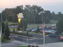 View from our room, 320, king size bed. If you must stay, get on the back side of the hotel. Should be quieter.