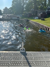 Swimming in front of those properties.