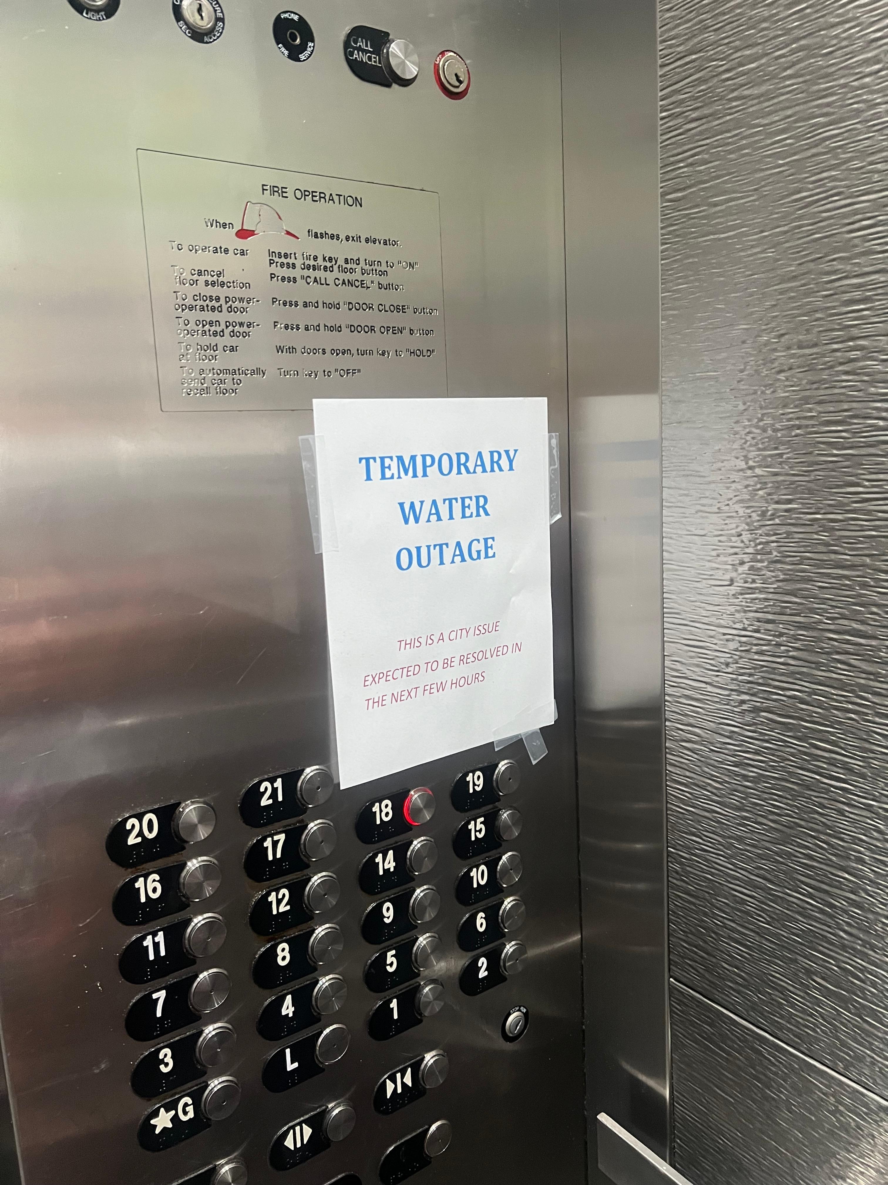 Sign was put up as we were getting in the elevator to get dressed for dinner 