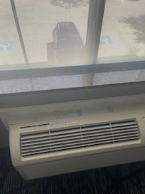 Ac unit was loud and scrathy. The painting in room was patchy. the comforter in bed wrinkly .