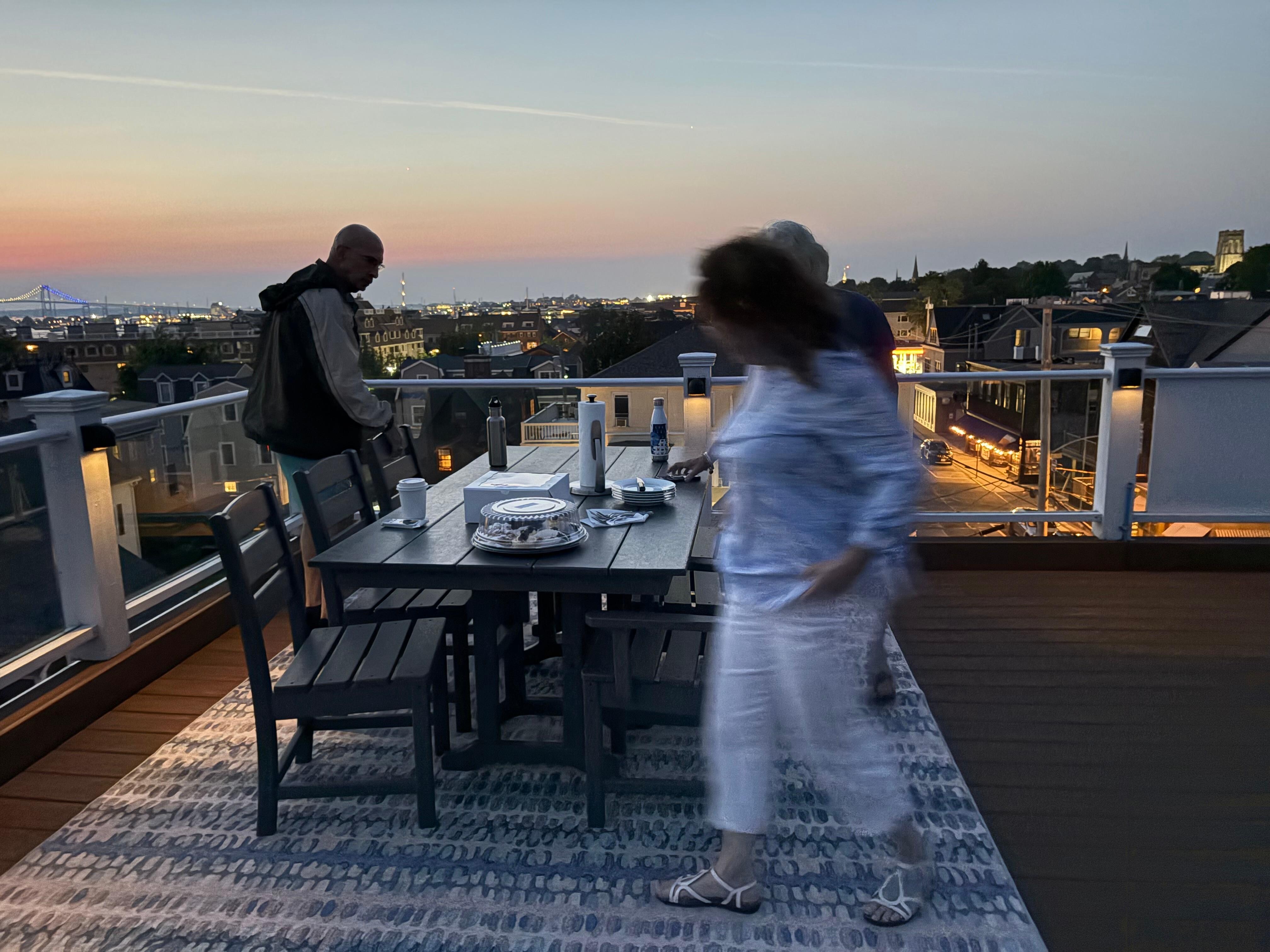 Getting ready for dessert on the roof 