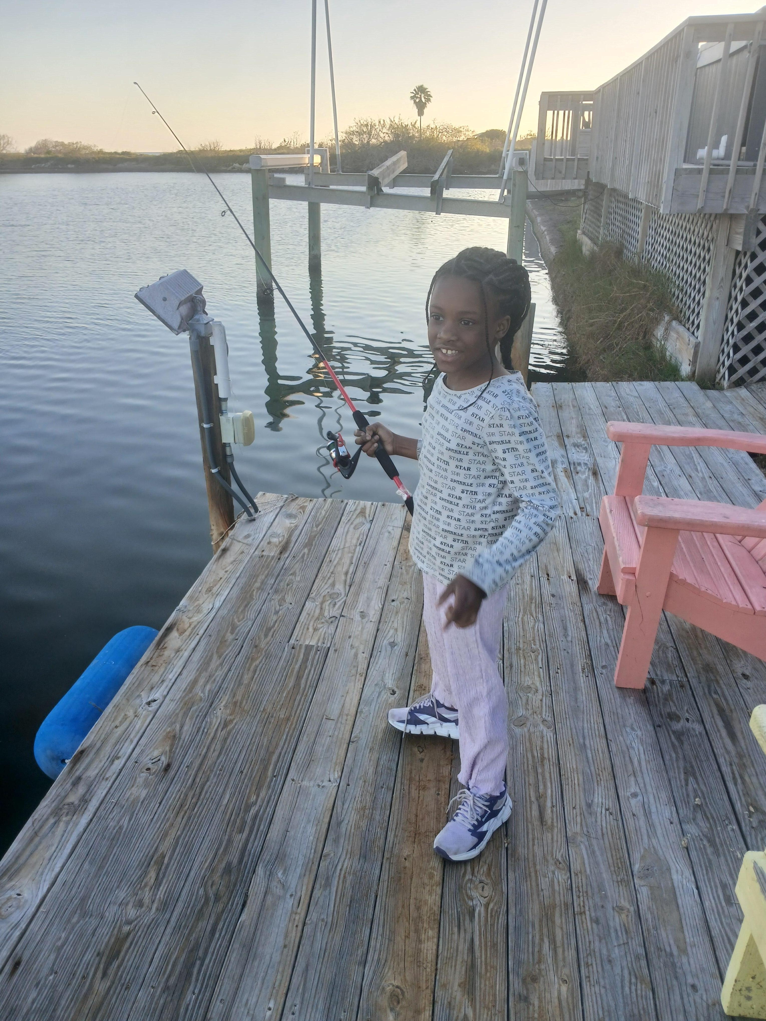 My daughter got to experience fishing and baiting her own hook..not so much lol