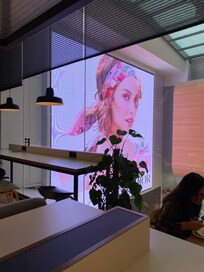 Breakfast area with view into the mall