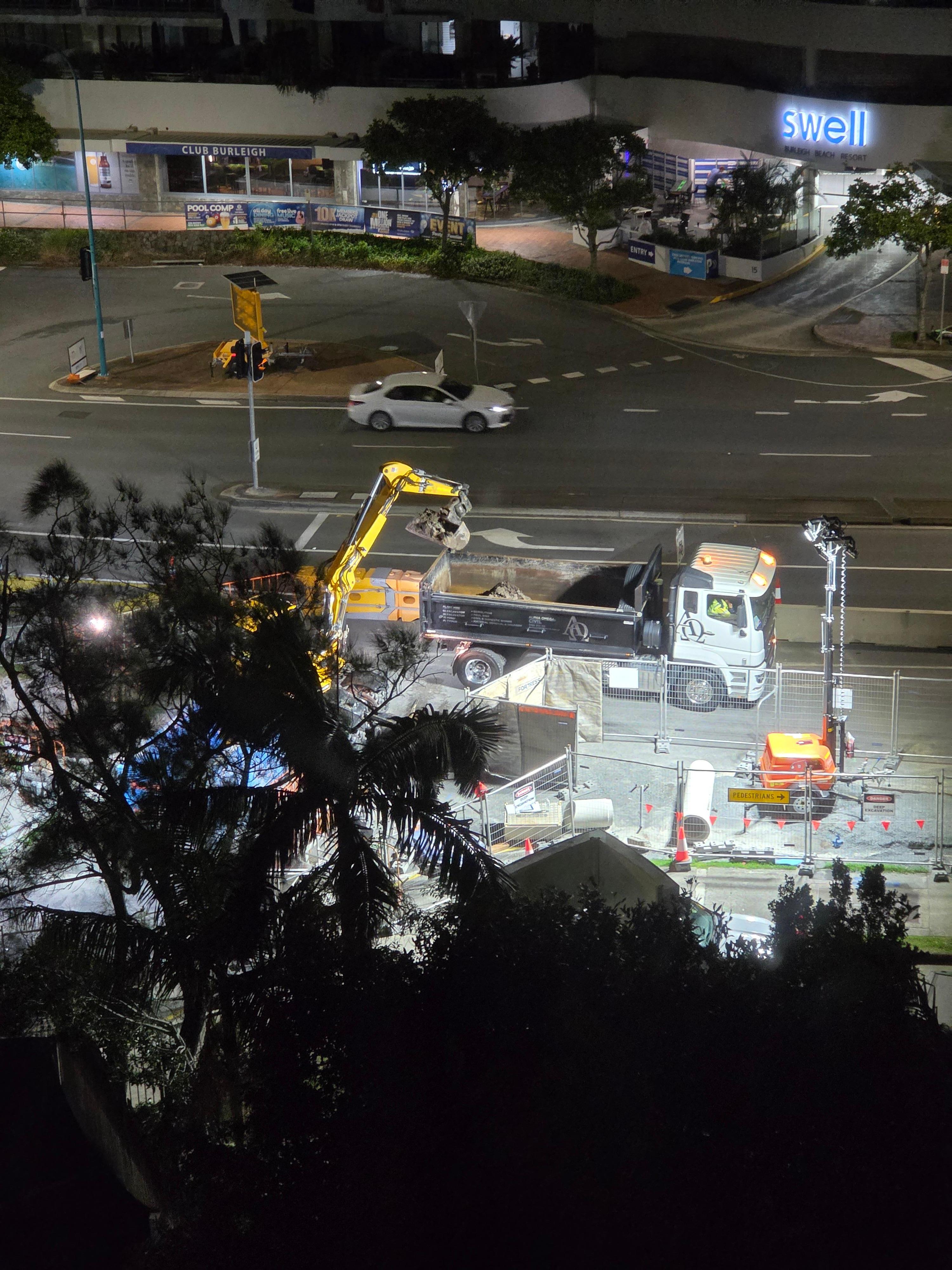 Night construction below our unit