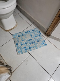 Dirty piece of plastic used as carpet