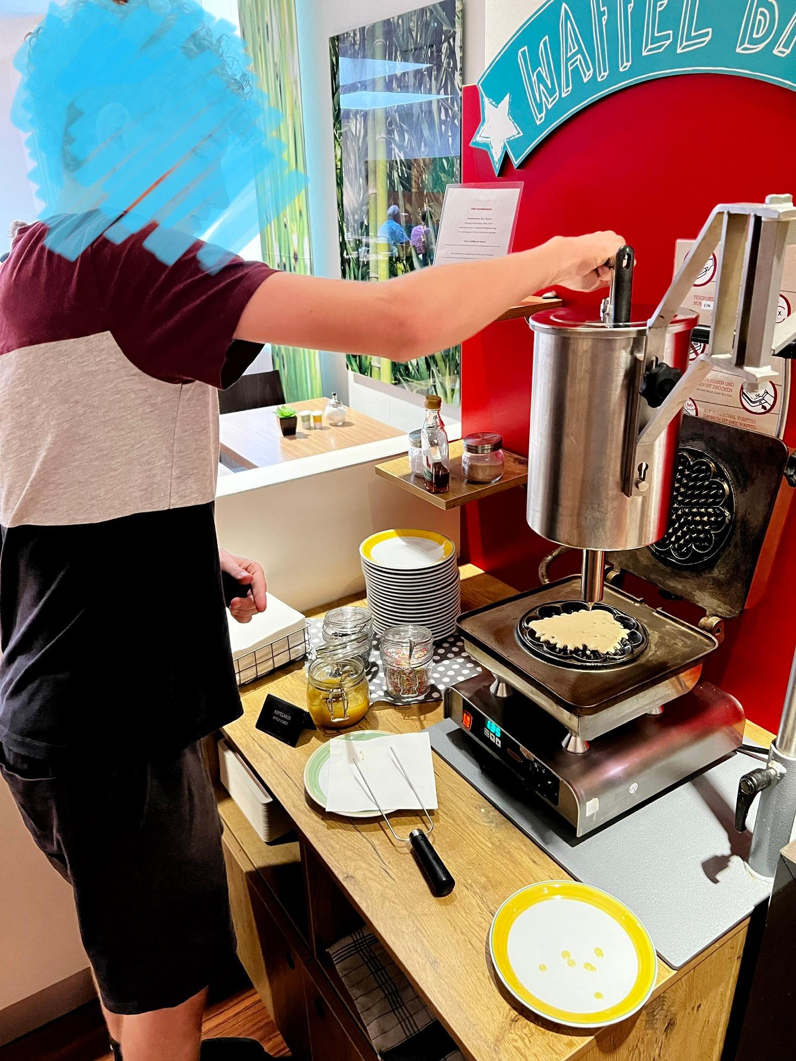 16 year old son using the waffle maker, which was left completely clean as we found it but for some reason we were shouted at for doing it wrong!! 