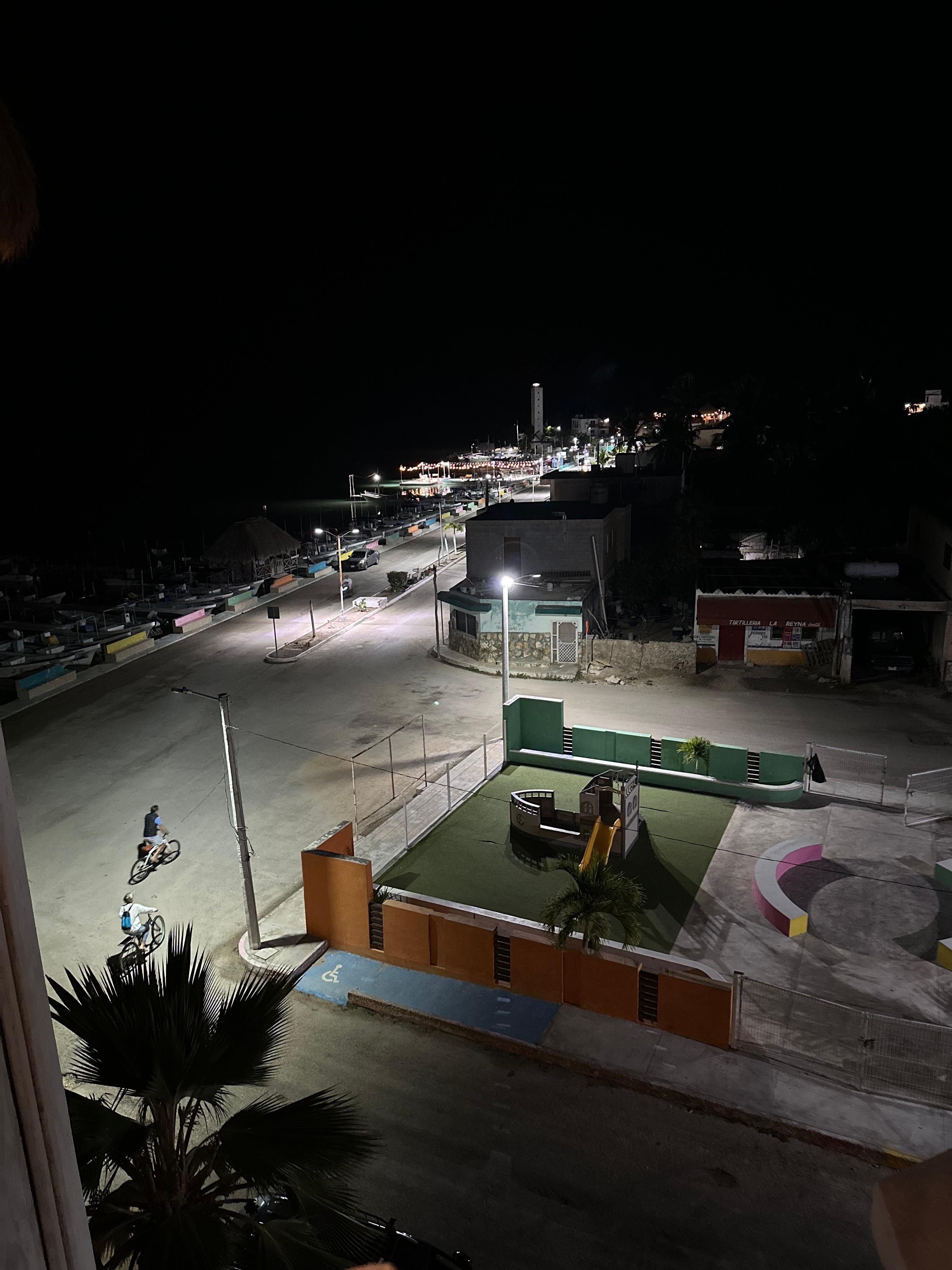 A view from our balcony at night ... onto a kids' playground.
