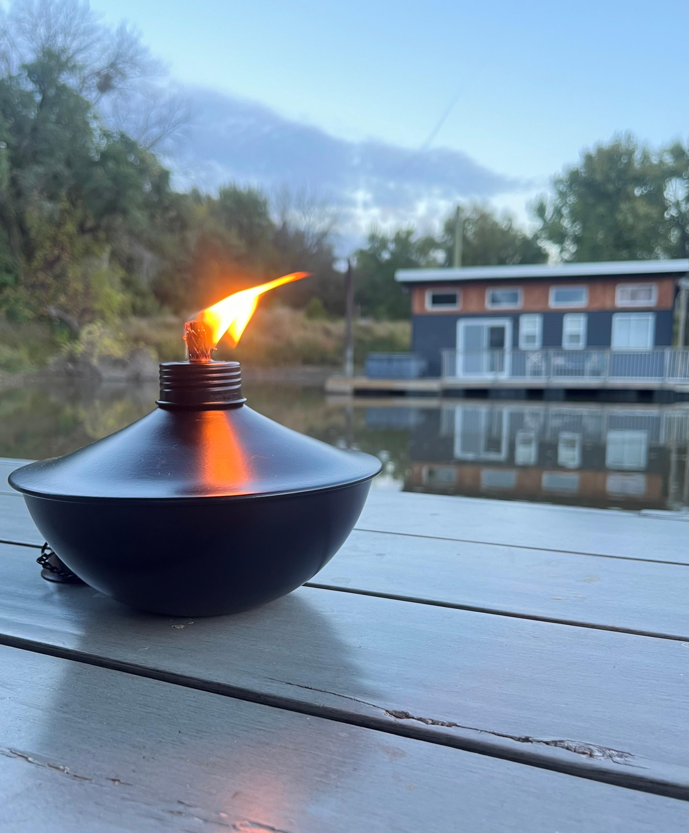We brought our own tiki lights for the deck at night.