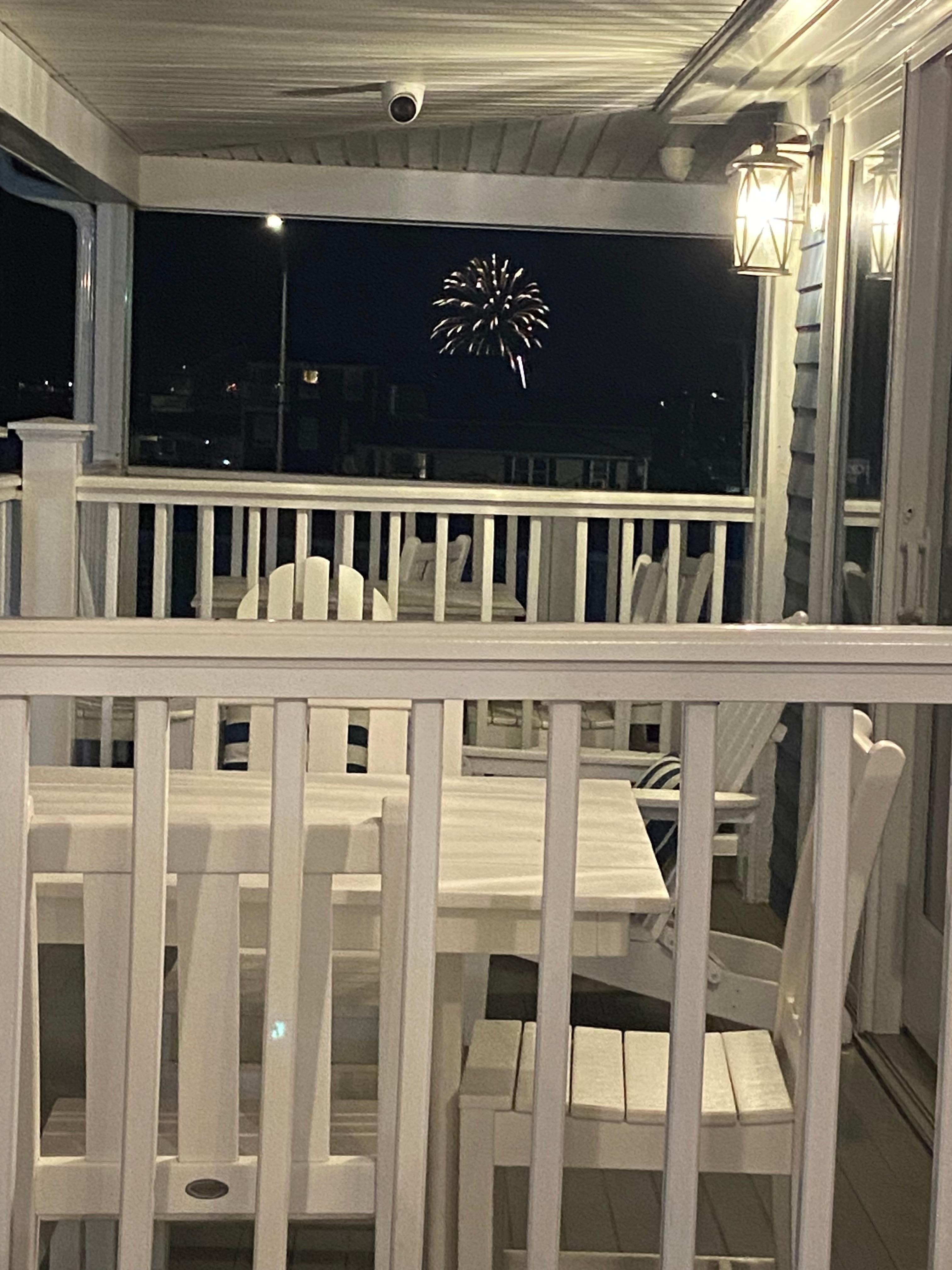 Deck viewing fireworks from main beach 