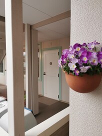 We liked the flowers hung on the posts outside..