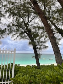 Beach right over the hedge from the pool.