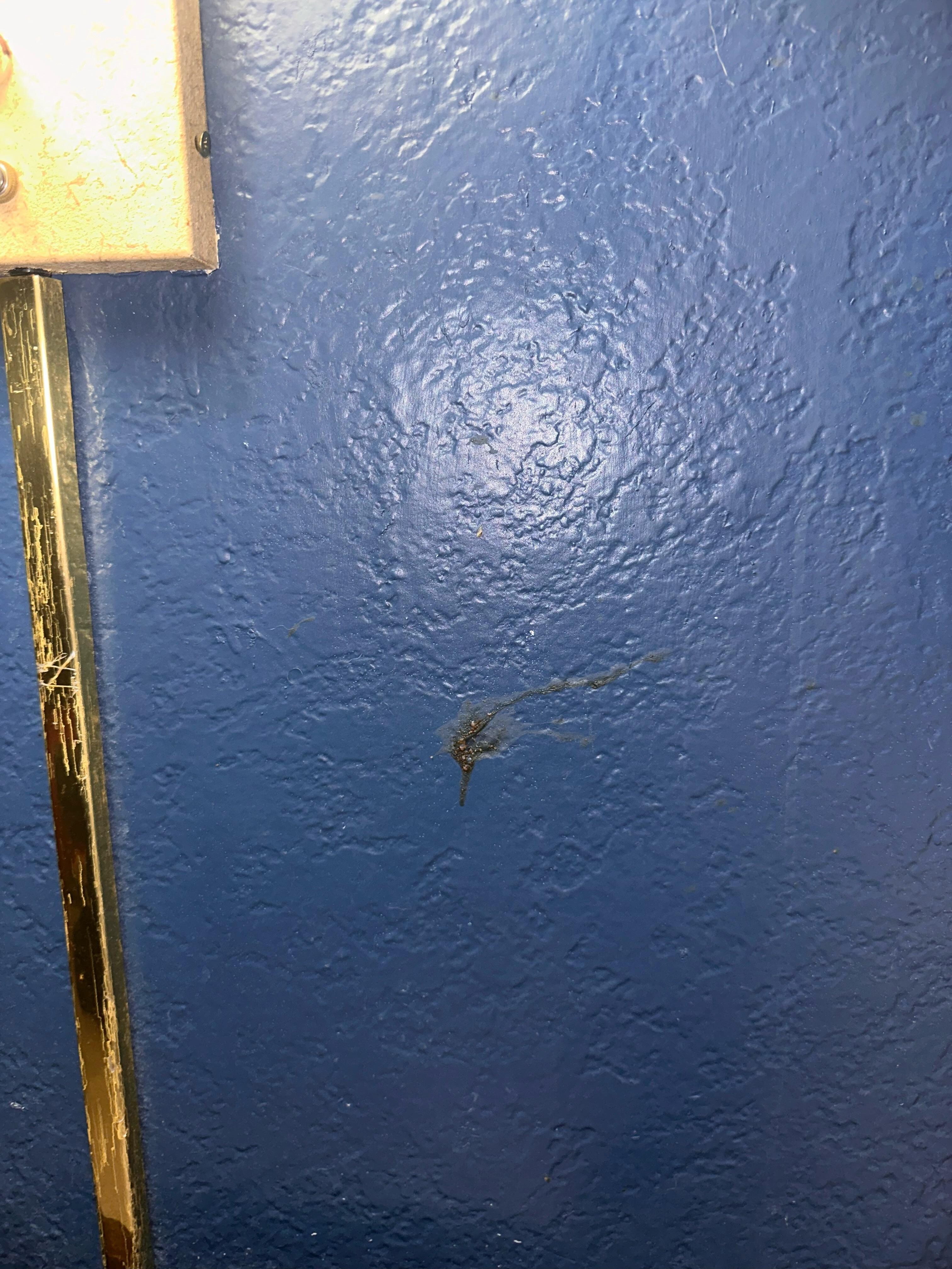 This goop is dried next to the head board of the bed 