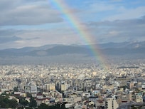Rainbow over the Acropolis. Gorgeous!
