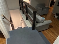 Looking down steep staircase