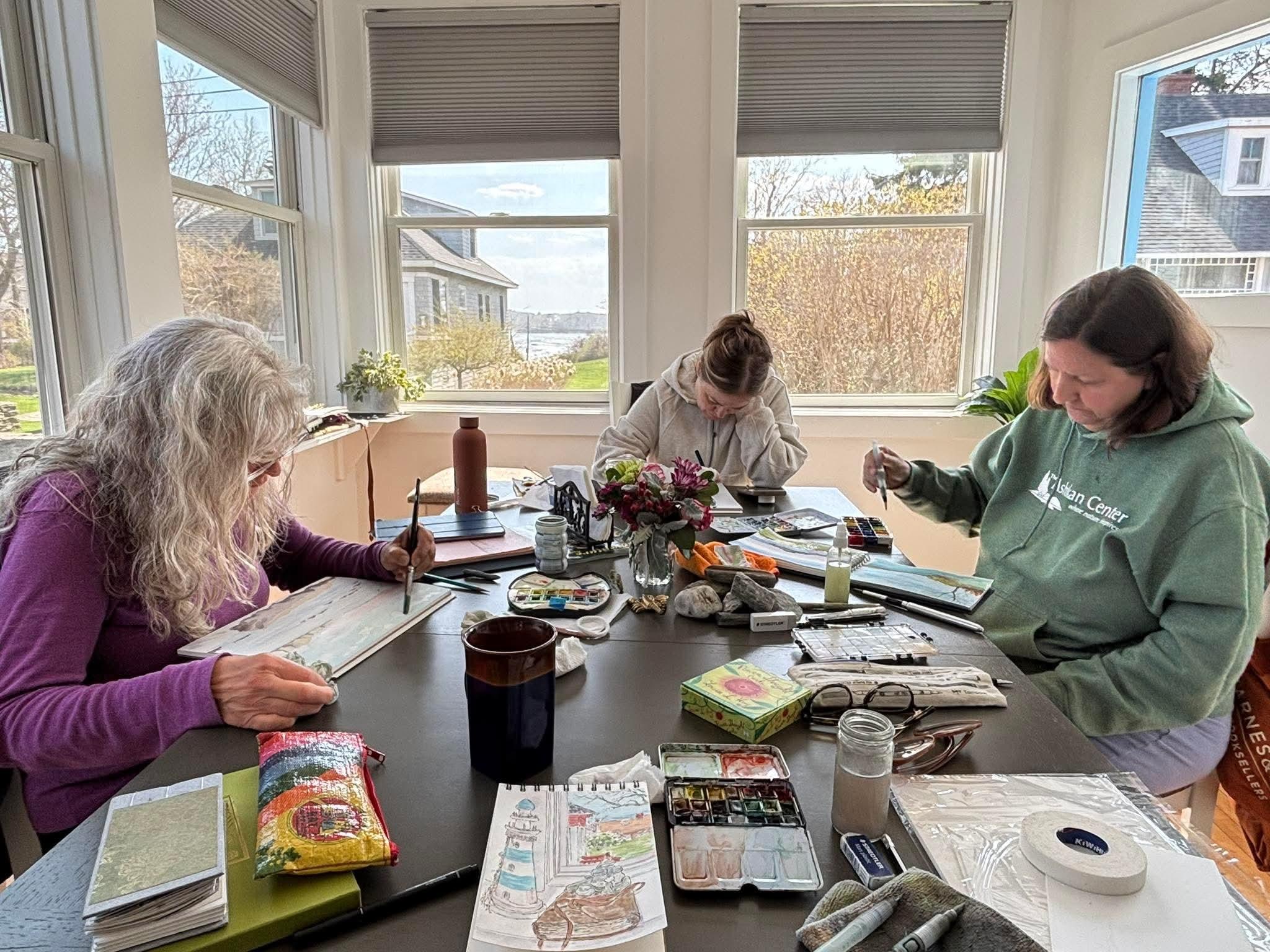 The dining room was well lit and the table big enough for us to eat and make art.