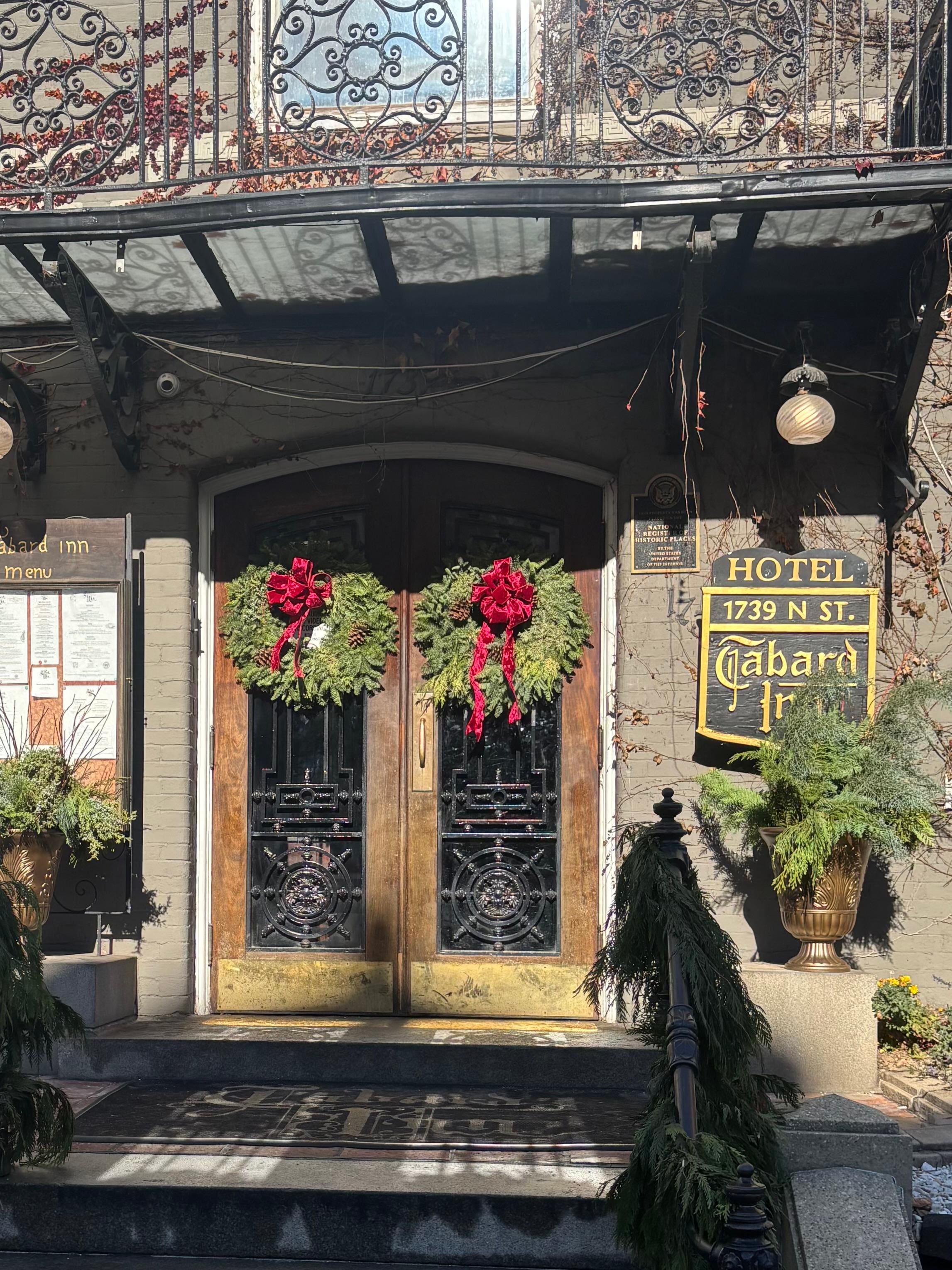 The front door, all dressed up for the holidays.