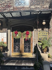 The front door, all dressed up for the holidays.