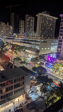 View from our balcony on the 9th floor at night
