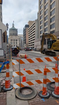 Closed street blocking garage access.