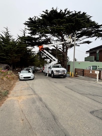 The power company blocking the main road.