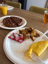 S’mores chocolate waffle, cheese omelet & potatoes! So yummy!