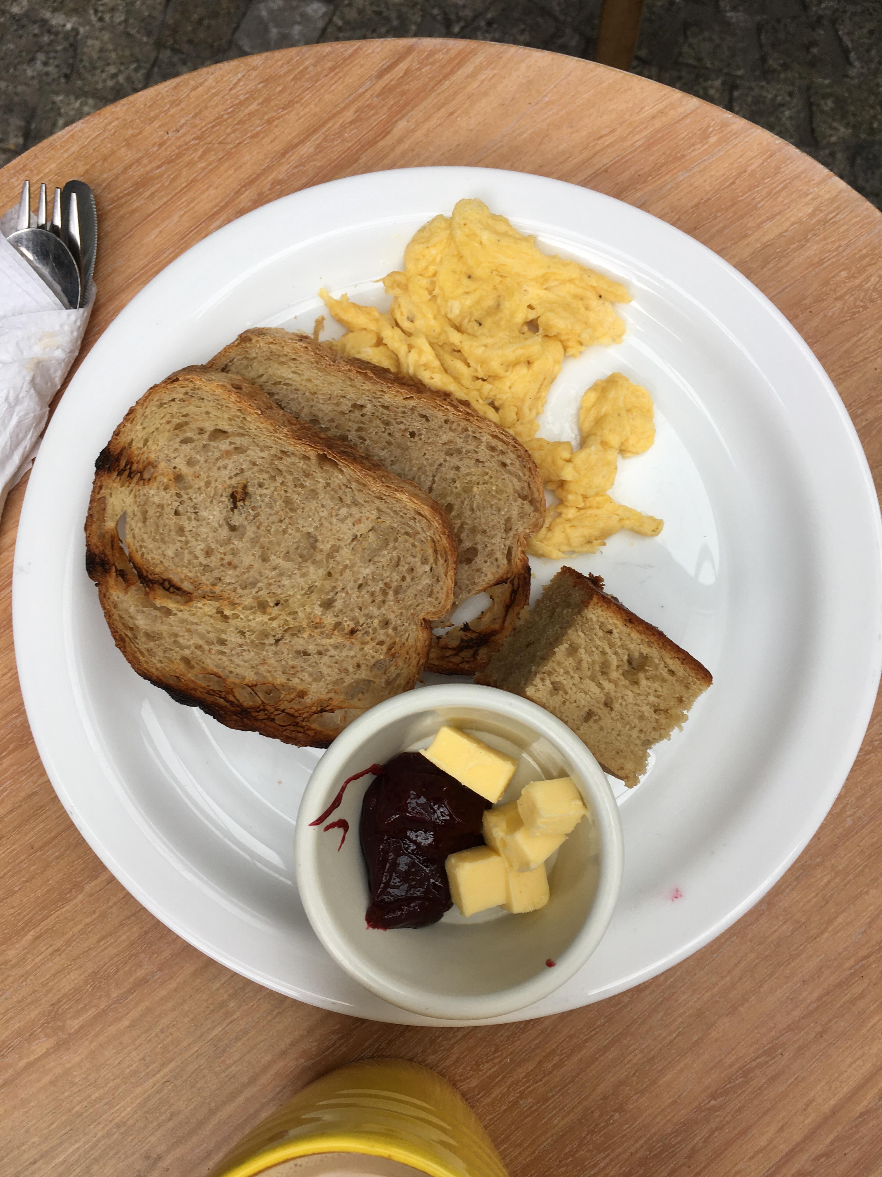 Selina breakfast. The butter and the jam on the picture are for two people to share. 