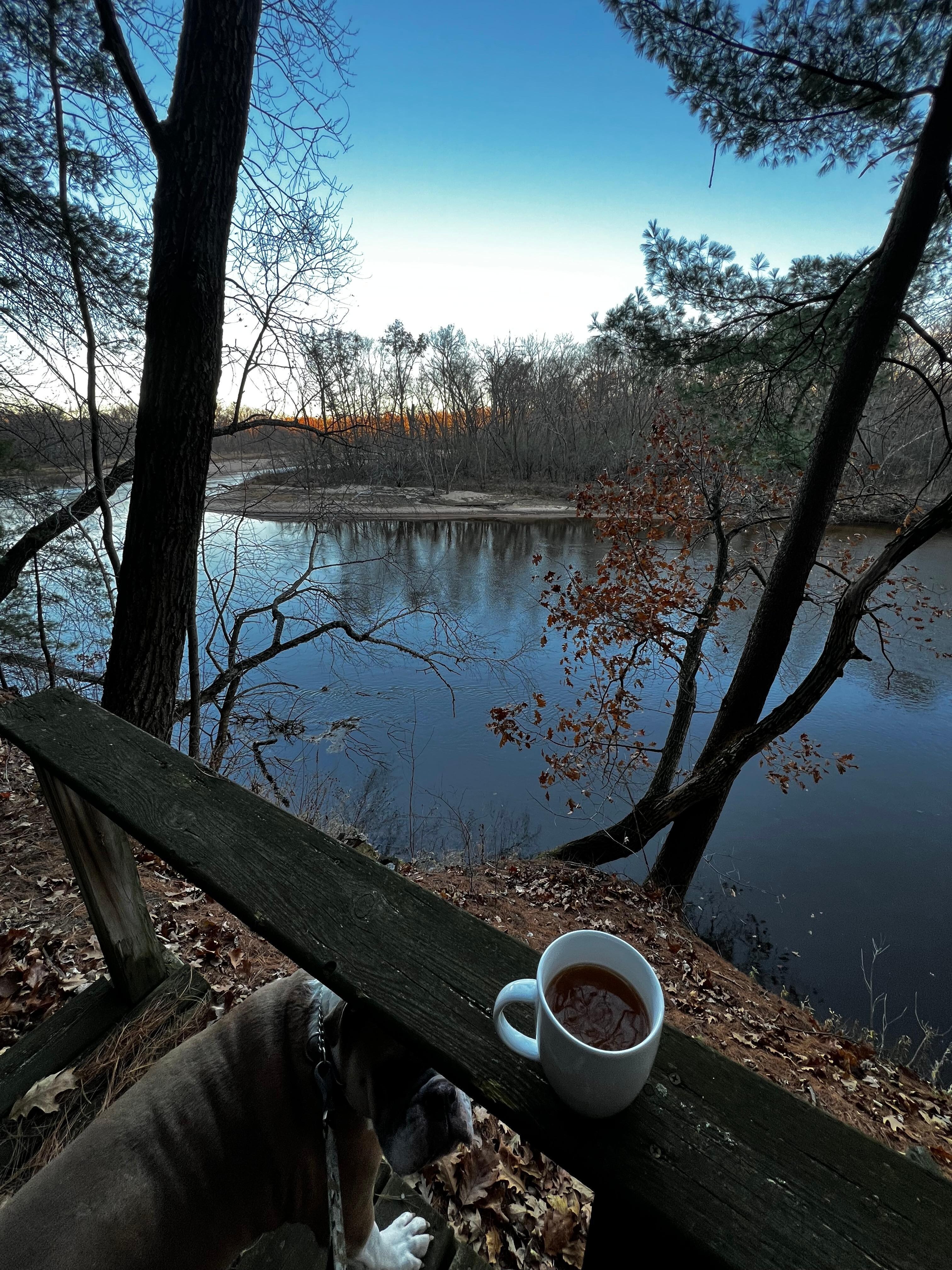 River view in the morning with coffee.