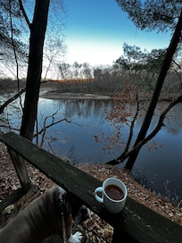 River view in the morning with coffee.