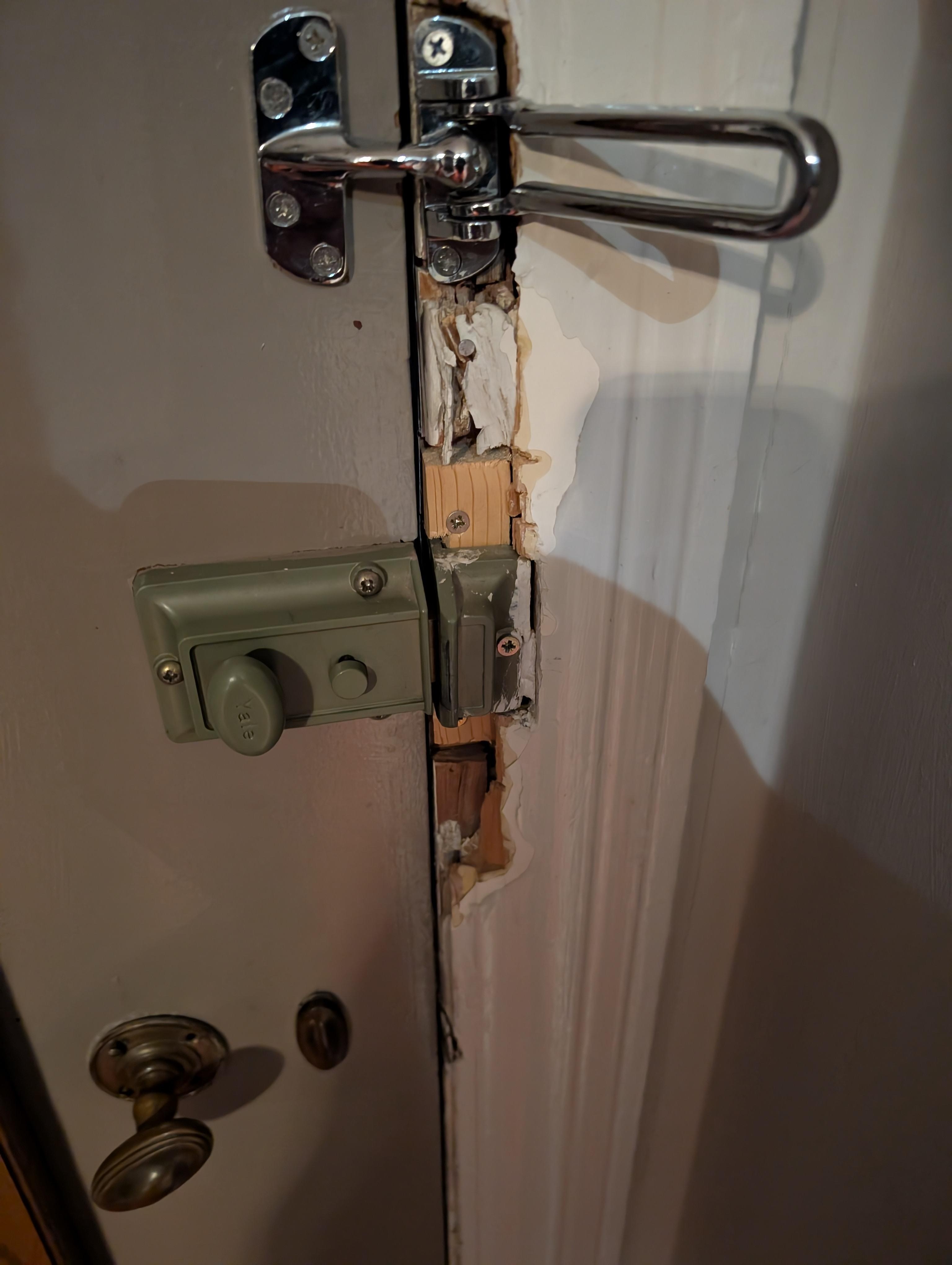 Patched up door frame 